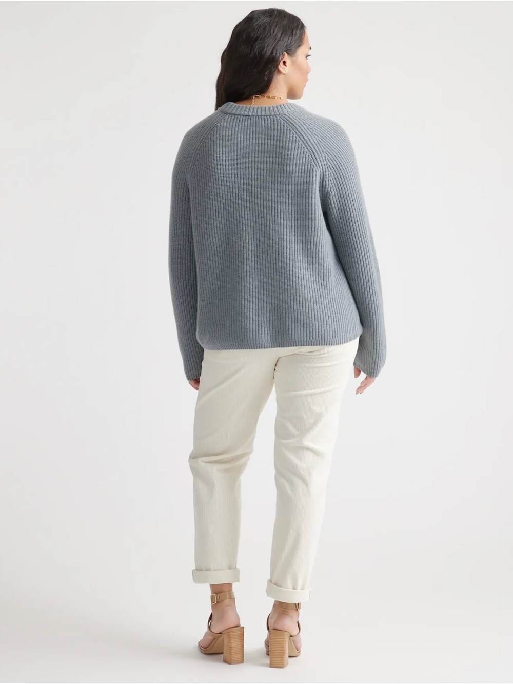 Quince Mongolian Cashmere Fisherman Crewneck Sweater - Slate Blue - Picture 3 of 10